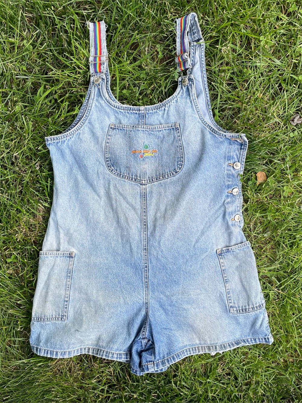 Vintage Route 66 denim shorts overalls women’s large/XL
